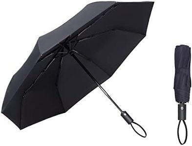 SYNHOK Compact Travel 8 ribs Folding Umbrella,Durable Rain Windproof Portable Umbrella with Strong Ribs Reinforced Canopy Ergonomic Handle Auto Open/Close -Man & Woman black folding umbrella