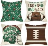 Fahrendom Fall Football Field Decorative Throw Pillow Covers 18 x 18 Set of 4, Autumn Rugby American Sport Game Porch Patio Outdoor Pillowcase, It's My Favorite Season Cushion Case Home Decor