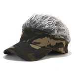 4UFIT Mens Novelty Hair Visor Sun Cap with Wig Peaked Baseball Hat with Spiked Hairs