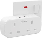 VINTAR Double Plug Adaptor with 2 USB, 2 Way Plugs Extension Multi Sockets Wall Charger Adapter, 13A UK 3 Pin Power Socket for Bedroom, Office, Kitchen, White,1 pack