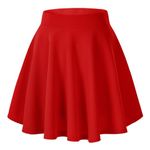 Urban Coco Women's Basic Solid Versatile Stretchy Flared Casual Mini Skater Skirt (Small, Red)