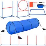 VEVOR Dog Agility Training Equipment, 5 PCS Set with Adjustable High Hurdles,6 Weave Poles, Tunnel, Jump Ring, Pause Box, Whistle, Foldable Bowl, Puppy Obstacle Course Kit with Storage Bags