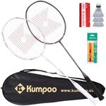 KUMPOO Badminton Rackets Set Professional Badminton Racquet: Full Carbon Fiber Badminton Rackets Set of 2 for backyards, Lightweight Badminton Rackets with Grip & Bag for Training Games, KC-21