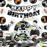 Video Game Birthday Decorations for Boys,140pcs Gamer Birthday Decorations&Tableware Set-Video Game Party Banner Balloons&Gaming Party Plates Napkins Table Cloth etc Video Game Birthday Party Supplies