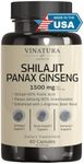 VINATURA Shilajit Pure Himalayan Capsules (60% Fulvic Acid) - 1500mg with Panax Ginseng, Shilajit Supplement per Serving - High in Trace Minerals *USA Made & Tested* Immune Support