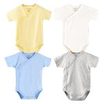 Blueleyu Baby Boys Girls Short Sleeves Kimono Clothes Cotton Baby Side-Snap Bodysuit Pack of Baby Layette Set (0-3 Months), Yellow/grey/blue/white