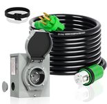 50 Amp Generator Cord 15FT and Power Inlet Box,15 Feet 125V/250V RV Power Cord NEMA 14-50P/SS2-50R Twist Lock, 6/3 + 8/1 AWG Wire for Outdoor Use, RV Truck Trailer