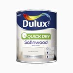 HOCHSTE® Dulux Quick Dry Satinwood Paint, Pure Brilliant White, Water-Based Interior Paint for Wood & Metal, Low Odour, Non-Yellowing, Wipeable Mid Sheen Finish, Skirting, Doors, Trim, White, 750ml
