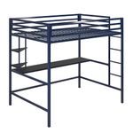 Novogratz Maxwell Metal Loft Bed with Desk & Shelves, Full, Navy/Black