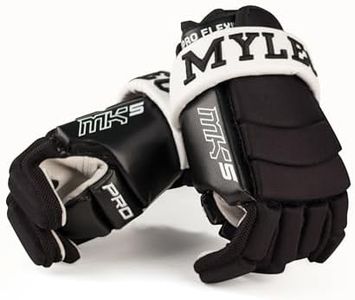 MyLec MK5 Hockey Gloves, Hook Closure for Perfect Fit, 3-Roll Design, Nylon Hockey Stuff Tough Leather Palm, Lightweight, Durable & Breathable Lacrosse Gloves, Protected EVA Foam(13",Black/White)