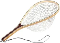 Fly Fishing Landing Net Trout Net, Soft Rubber Net, Catch and Release Fish Net, Frame with Wooden Handle