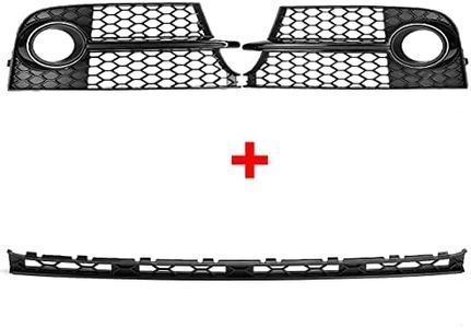 TOOWGM HONEYCOMB HEX Car Front Fog Light Grille Grill + Lower Center Grille For Audi TT MK2 S-LINE TTS 2011-2014 (Black)