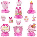 OSNIE Pink Baby Shower Party Centerpieces for Girls, 12Pcs It's a Girl Baby Shower Honeycomb Decoration, Welcome Baby Girls Gender Reveal Party Table Topper Decorations, Newborn Baby Party Favors Photo Booth Props