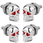 Skull License Plate Bolts, Universal License Plate Fasteners Screws Caps for Motorcycle Chopper Car Tag Frame, Stainless Steel Windscreen Trim Cover Replacement Kit (Chrome, 4 Pack) 1996-2023