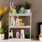 Kuber Industries 3-Tier Rust-Resistant Bathroom Organiser Stand | Space-Saving Bathroom Racks And Shelves for Soap, Shampoo & Toiletry Storage | White