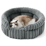 Bedsure Cat Bed Washable Puppy Bed - 58x58cm Corduroy Fleece Large Round Cat Beds for Indoor Cats, Pet Bed with Non-Slip Bottom and Removable Reversible Cushion, Grey