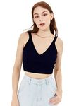 Istyle Can Sleeveless V Neck Women's Crop Tank Top (Medium, Navy Blue)