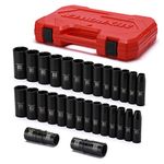 MIXPOWER 1/2-Inch Deep Impact Socket Set, Cr-Mo Steel, 29 Pieces Set, Metric & SAE, 10-27mm, 7/8"- 1-1/4", Include Flip Lug Nut Socket, 19mmX 21mm, 3/4" X13/16, Heavy Duty Storage Case