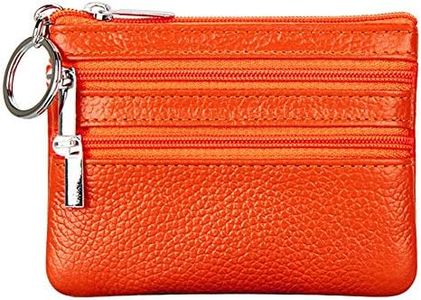 Women's Genuine Leather Coin Purse Mini Pouch Change Wallet with Key Ring,Orange