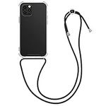 kwmobile Crossbody Case Compatible with Apple iPhone 12 Pro Max Case - Clear TPU Phone Cover w/Lanyard Cord Strap - Black/Transparent