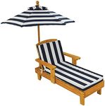 KidKraft Garden Sun Lounger for Kids with Parasol and Cushions, Wooden Garden Chair, Outdoor Garden Furniture for Children, Navy and White, 00105