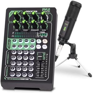 Pyle Portable Bluetooth Live Broadcast Sound Card Pro Audio Interface DJ mixer Condenser w/Microphone Set, for Streaming Podcasts Studio, Recording PC, Gaming, Phone, w/FX, Ambient Sounds