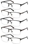 EYECEDAR 5-Pack Reading Glasses Men Blue Light Blocking Half Frame Rectangle Style Spring Hinges Readers 1.50