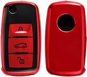 kwmobile Key Cover Compatible with VW Skoda SEAT 3 Button Car Key - Soft TPU Car Key Fob Protector Case - Red Matte/Black High Gloss