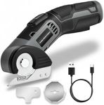 EiGuoerl 4V Cordless Electric Scissors, Lightweight Rotary Cutter with 2 Blades & USB Charging, for Cardboard Fabric Leather Carpet Plastic Rope Cutting, Safety Lock for Home DIY Craft Use
