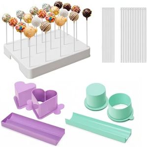 Daofvor 20-Hole Cake Pop Stand Kit, Large Spacing and Taller Height, Upgraded Lollipop Holder & Cake Pop Holder Set with Sticks, Bags, Ties and Decorating Tools – White