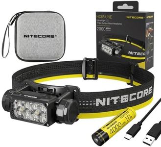 Nitecore HC65 UHE Ultra High Efficiency LED Triple Output Metal Headlamp - 2,000 Lumens w/Storage case, Battery, and Eco Sensa USB C Cable Included