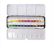 Mungyo Professional Half Pan Size Water Colors Set In Tin Case/Integral Mixing Palette In The Lid (24 Colors) - Multicolor