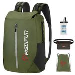 Piscifun LT Dry Bag Waterproof, Floating Dry Backpack, Lightweight Waterproof Dry Bag with Waist Pouch and Phone Case for Kayaking, Camping, Beach, Boating & Swimming for Men & Women Army Green 20L