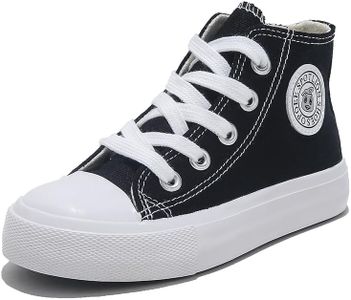 OPOEE Boys & Girls High Top zipper Kids' Espadrcanvas Shoes Back-to-School Season Little White Shoes Teen Classic Kids' Sneakers Tennis Shoes Baby Skate Shoes (Black, Little Kid, Women, 10, Numeric, US Footwear Size System, Narrow)