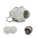 Astberg SILENT MIXFLOW INLINE DUCT COMBO 100MM/4 (AF100 198CMH, 2 4" DIFFUSER, 1 4" OUTER COWL) Inline fan/Duct fan/Cowl with Mesh/Chimney Cowl/Vent cap/Inline Duct Ventilation System Accessories