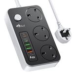 Hulker Extension Lead with USB C Ports Power Strip with 3 Way Outlets 5 USB Slots (1 PD 20W Type-C and 1 USB-C and 3 USB-A Port) Multi Plug Extension Socket Desktop with 2 Meter Power Cord 3250W 13A