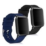 kwmobile Straps Compatible with Huami Amazfit Bip/Bip Lite Straps - 2X Replacement Silicone Watch Bands - Black/Dark Blue