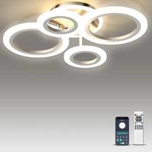 Bacowikin Led Ceiling Light with Remote and App Controlled,Light Fixtures Ceiling Mount with 5 Ring Lights,Semi Flush Mount Ceiling Lighting Fixture,Led Ceiling Lights Indoor for Bedroom