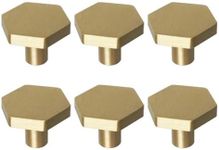 1-1/10" Solid Brass Knobs Shoe Cabinets Knob and Pulls Brushed Gold Hexagon Handles for Dresser Drawer (6Pcs)