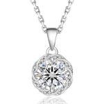 KRKCLIFE Flower Moissanite Necklace for Women, 1 CT Simulated Diamond Halo Pendent, D Color VVS1 925 Sterling Silver, Adjustable 18+2 inches, GRA Certificate, Luxury Gift Box, Jewelry Gifts for Her