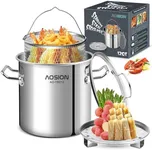 AOSION 12 Quart Stainless Steel Stock Pot with Glass Lid, Large Induction Pot with Deep Fryer & Steam Rack, Soup Pot for Pasta, Seafood, Vegetables, Exceptional Heat Distribution, Dishwasher Safe