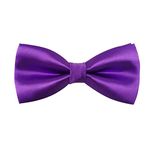 Mens Pre-tied Solid Color Formal Bowties Banded Bow Ties (Purple)