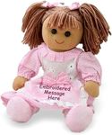 Personalised Rag Doll - 40 cm First Baby Doll Soft Toy Doll - Personalised Gifts For Girls Boys Soft Toy Baby Rag Doll - Birthday Doll - Christening Doll- Embroidered (Pink Gingham Dress)