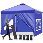 Fnsyay Pop Up Canopy Tent 8x8 with Sidewalls and Pockets, Instant Waterproof Outdoor Canopy with Air Vent, 3 Adjustable Height, Roller Bag, 4 Sand Bags, 4 Ropes and 8 Stakes(Blue)
