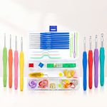 CLAPONE 52 Piece Crochet Set Crochet Kit Crochet Hooks Knitting Kit Crochet Needles Yarn Needle Knitting Needles Set for Beginners Knitting Needles with Ergonomic Handles,Multicolour
