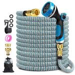 Garden Hose, Durable Expandable Garden Pipe with 10 Spray Pattern Nozzle & Solid Brass Connectors, Strength Fabric 3750D, Heavy Duty Garden Hose with 4-Layer Latex core (50ft/15m)