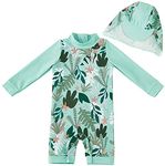 UMELOK Baby Girls and Toddlers Rash Guard Swimsuit UPF 50+ Sun Protection One-Piece Bathing Suits (0-3 months, Tropical plants)