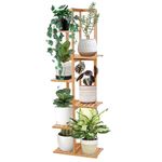 H HOMEXIN Bamboo Plant Stand 6 Tiers 7 Tall Plant Holder Stable for Indoor&Outdoor, Standing Shelf&WaterProof Organizer Storage for Patio,Corner