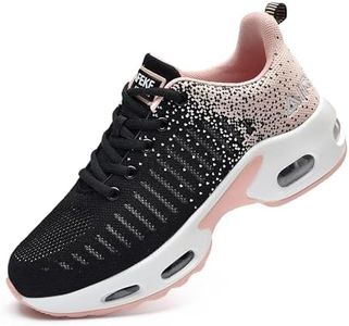 WNA Womens Walking Shoe with Arch Support Air Running Comfortable Platform Wedge for Womens Size 4-9UK, Blackpink, 8.5 UK