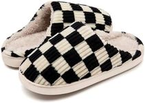 Guyarns Slippers Women Men,Fuzzy Ladies Memory Foam Checkered Slippers Slip on Anti-Skid Sole Bedroom Cloud House Slippers Indoor Outdoor(Black,5.5/6.5 UK)